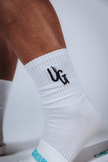 White UG Logo High Socks